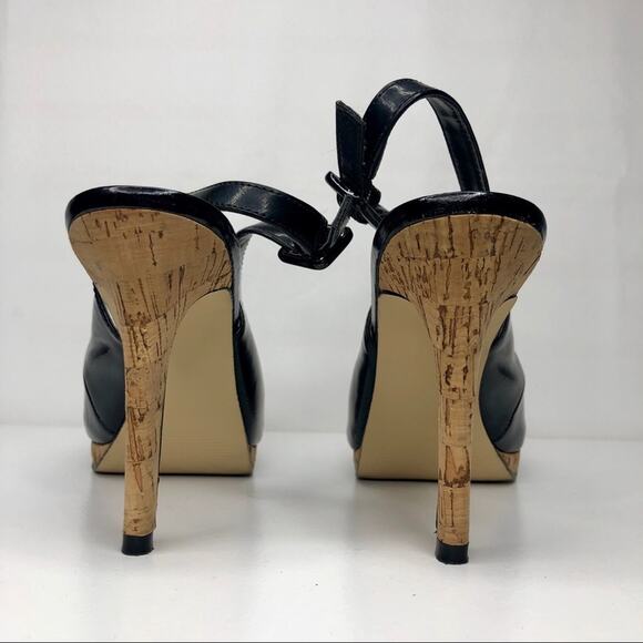 Elle Estella Black Slingback Cork Heels Black Size 7.5 - Picture 7 of 9